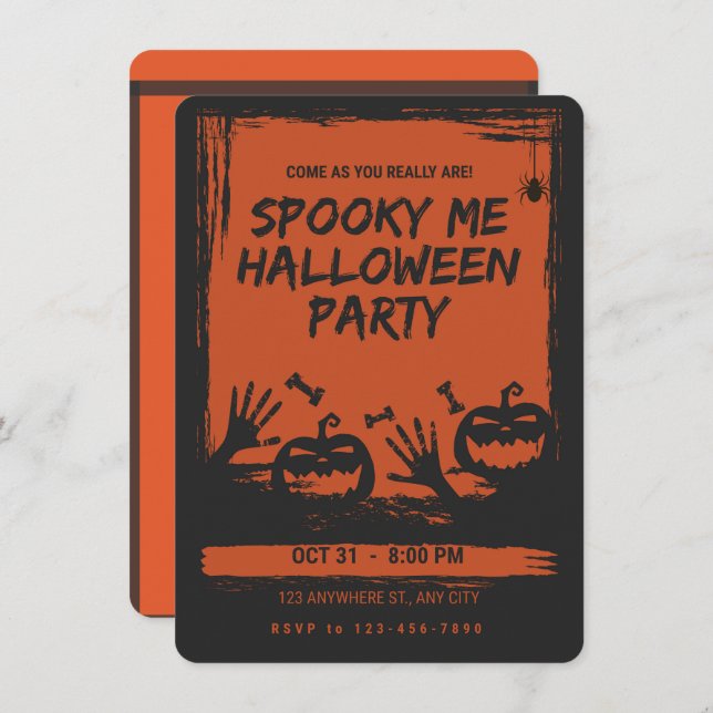 Spooky Halloween Party Invitation Orange Black Inbjudningar (Fram/baksida)