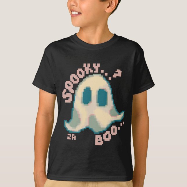 Spooky halloween pixel art ghost t shirt (Framsida)