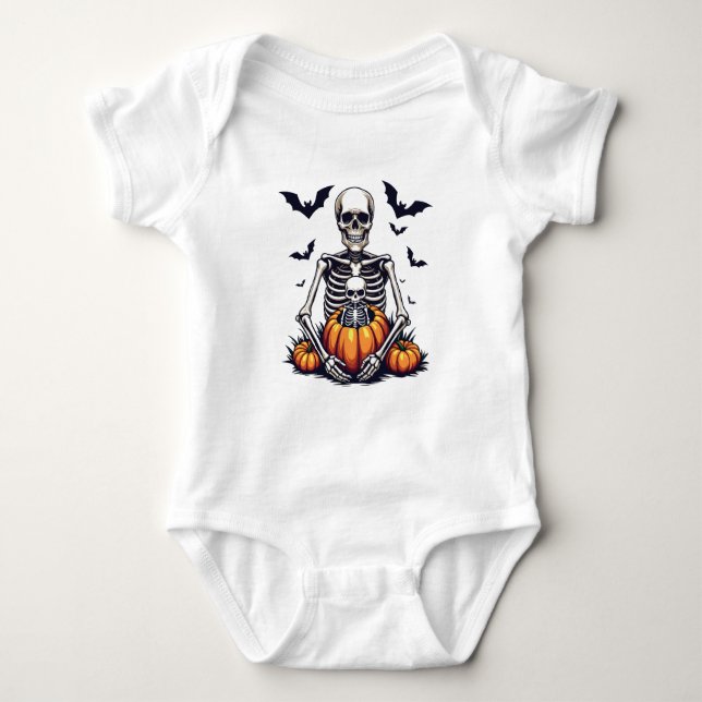 Spooky Halloween Pregnant Skeleton Gravid T Shirt (Framsida)