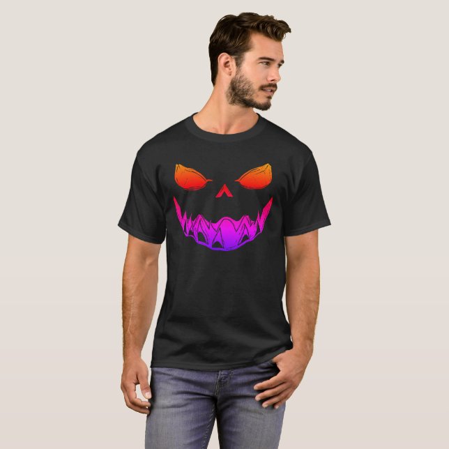 Spooky Halloween Pumpkin Ansikte T-Shirt - Creepy  (Hel framsida)