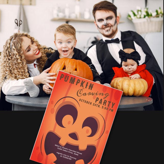 Spooky Halloween Pumpkin Carving Tävling Party Inbjudningar (Spooky Halloween Pumpkin Carving Contest Party Invitation)