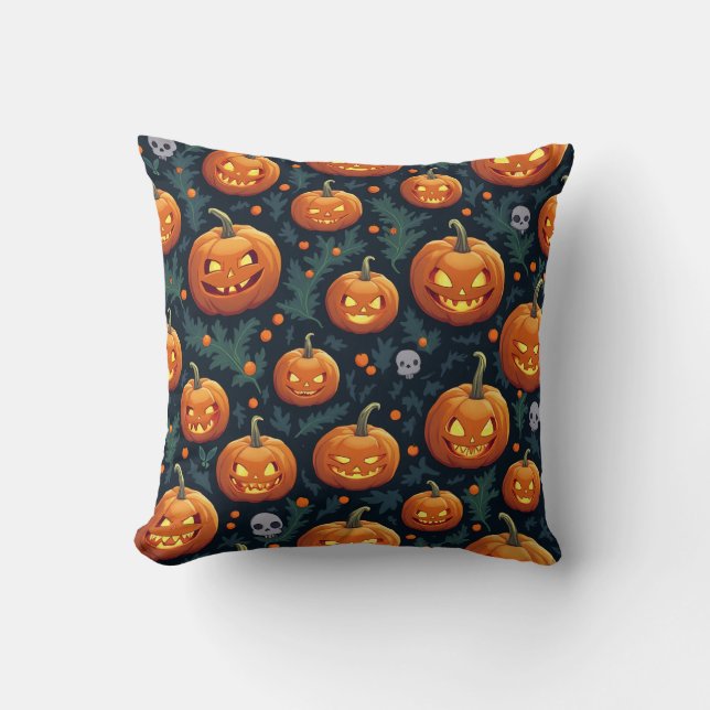 Spooky Halloween Pumpkin Cushion Kudde (Framsida)