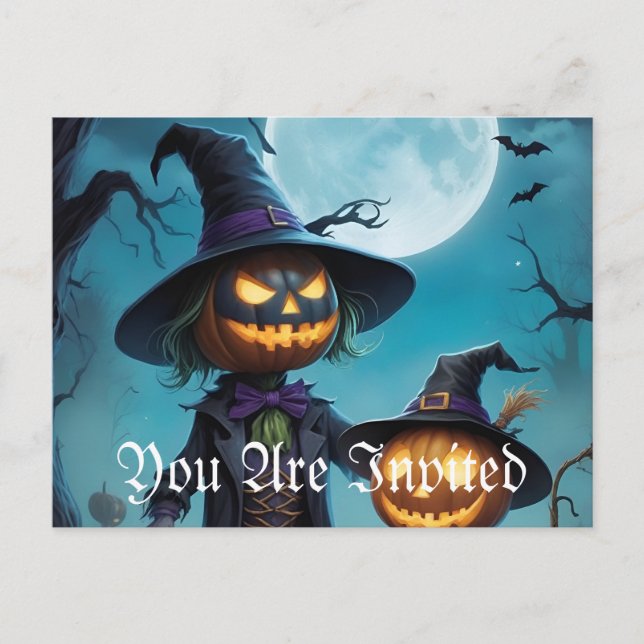 Spooky Halloween Pumpkin Duo Inbjudan Vykort (Framsida)