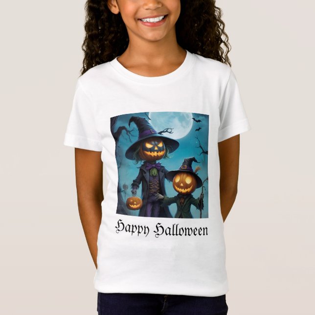 Spooky Halloween Pumpkin Duo T Shirt (Framsida)