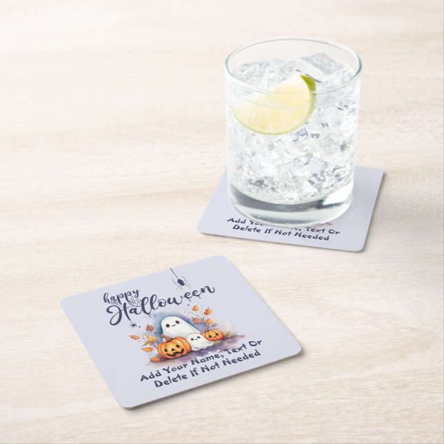 Spooky Halloween Pumpkin Ghost Papper Underlägg Kvadrat (Insitu)