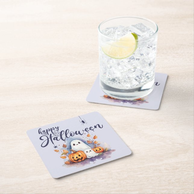 Spooky Halloween Pumpkin Ghost Papper Underlägg Kvadrat (Insitu)