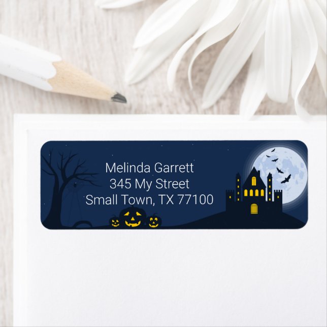 Spooky Halloween Pumpkin Haunted House Returadress Etikett (Insitu)
