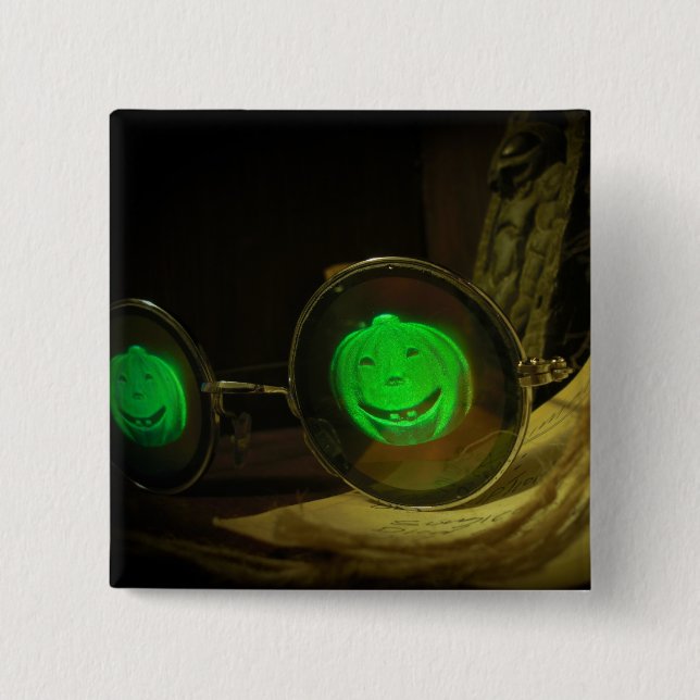 Spooky Halloween Pumpkin Hologram Specs Button Knapp (Framsida)