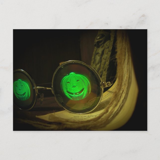 Spooky Halloween Pumpkin Hologram Specs Postcard Vykort (Framsida)