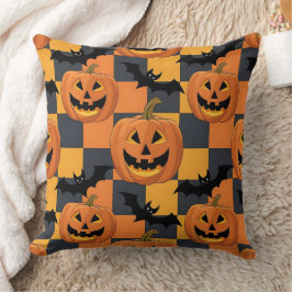 Spooky Halloween Pumpkin och Fladdermus Mönster Kudde