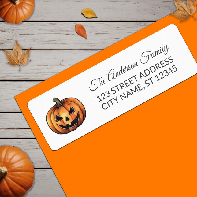Spooky Halloween Pumpkin Returadress Etikett (Skapare uppladdad)