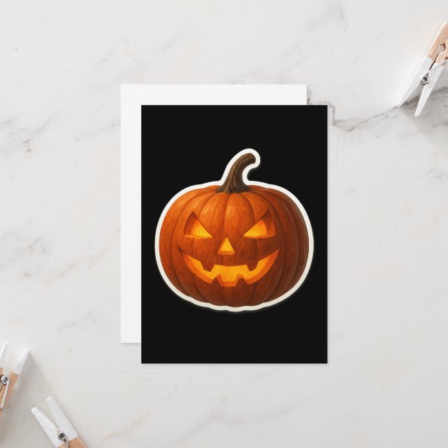 Spooky Halloween Pumpkin Sticker Kort (Fram/Back In Situ)
