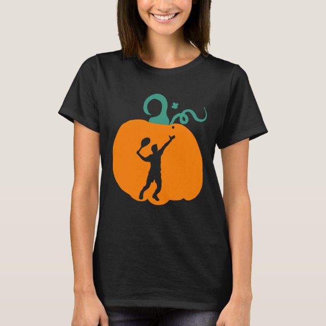 Spooky Halloween Pumpkin Tennis Player Costume T Shirt (Framsida)