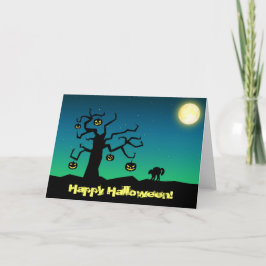 Spooky Halloween Pumpkin Träd - hälsningskort Kort