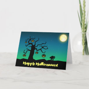 Spooky Halloween Pumpkin Träd - hälsningskort Kort