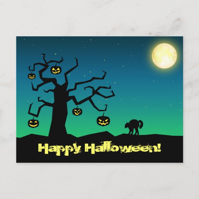 Spooky Halloween Pumpkin Träd - vykort (Framsida)