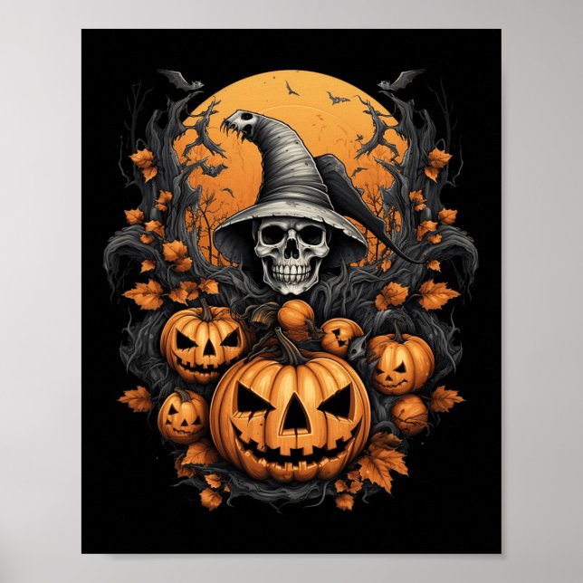 Spooky Halloween Pumpkin Witch Skull Poster (Framsidan)