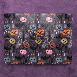 Spooky Halloween Pumpkins, Fladdermus och Gravsten Presentpapper