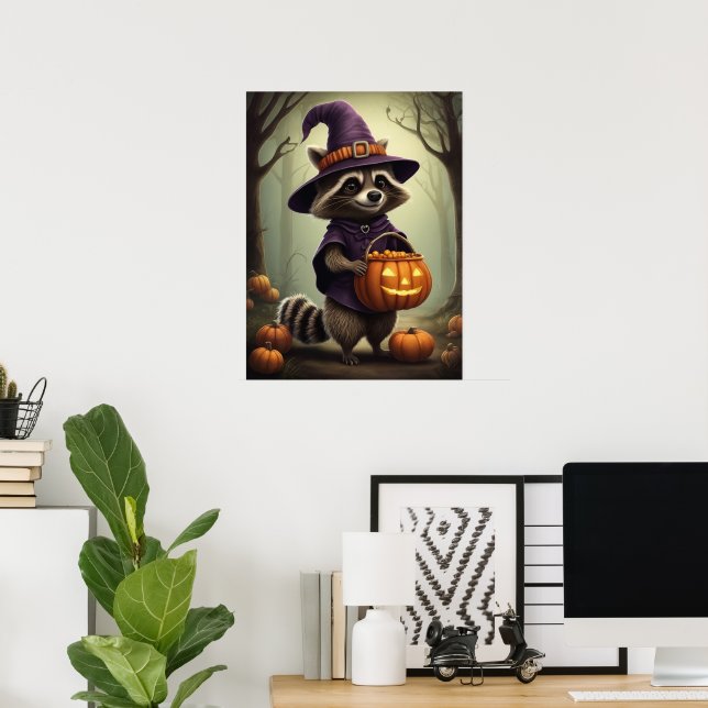 Spooky Halloween Raccoon Illustration Poster (Hemmakontoret)