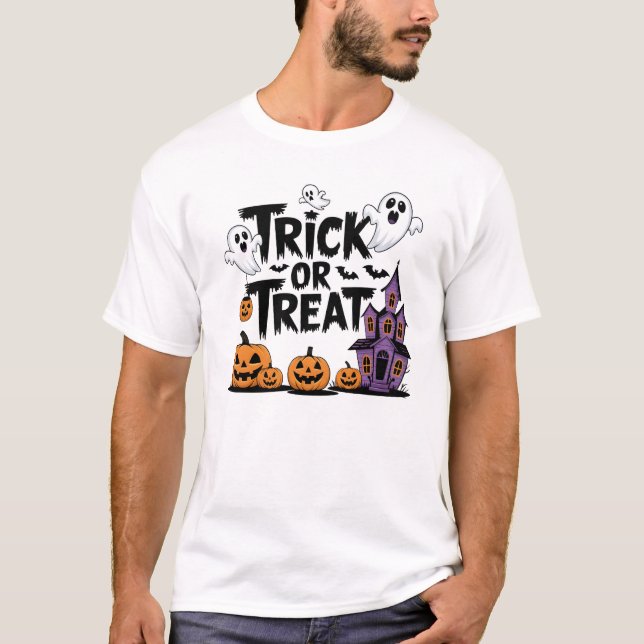 Spooky Halloween roligt med spöken och pumpor T Shirt (Framsida)
