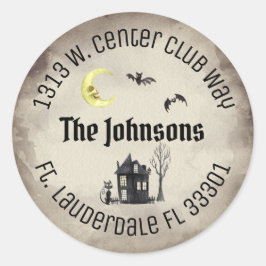 Spooky Halloween Round Sepia-Returetiketter Runt Klistermärke