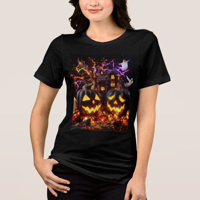 🦇 Spooky Halloween 🎃 Scene med 🙅 Jack-o'- T Shirt (Framsida)