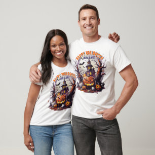 Spooky Halloween Scene med Pumpkins Haunted House T Shirt