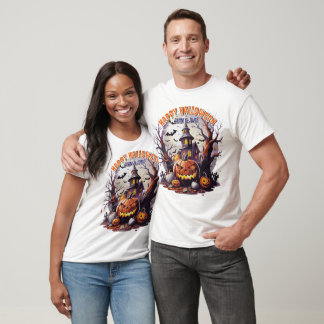 Spooky Halloween Scene med Pumpkins Haunted House T Shirt