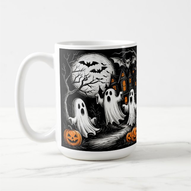 Spooky Halloween Scene med Spöken Kaffemugg (Vänster)