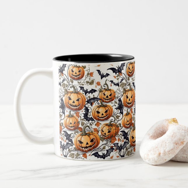 Spooky Halloween Seamless Mönster Två-Tonad Mugg (Med munk)