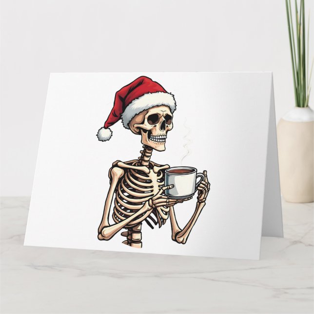 Spooky Halloween Sipping Coffee jultomten Kort (Framsida)