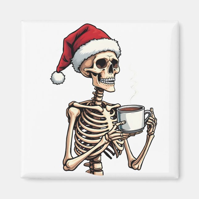 Spooky Halloween Sipping Coffee jultomten Magnet (Framsidan)