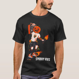 Spooky Halloween Skating Pumpkin Head Ghost Fall T Shirt