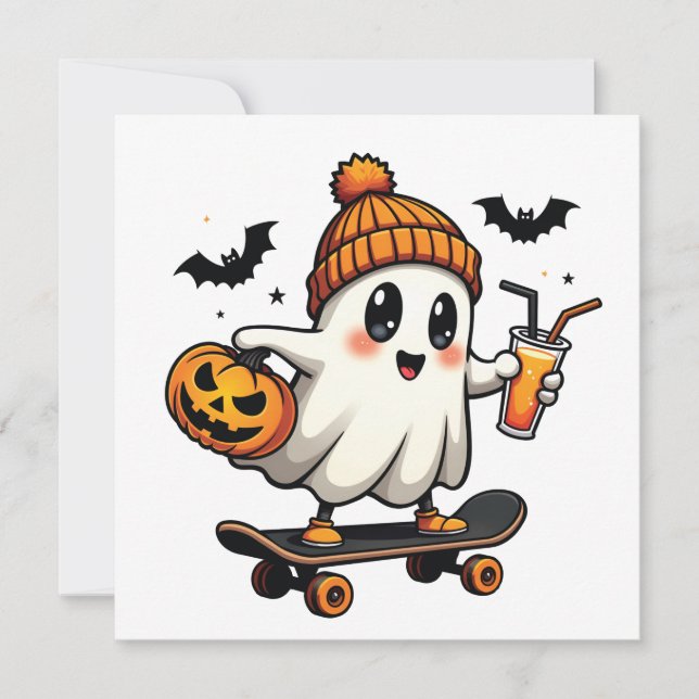 Spooky Halloween Skating Pumpkin Spice Ghost Fall Meddelande (Framsida)