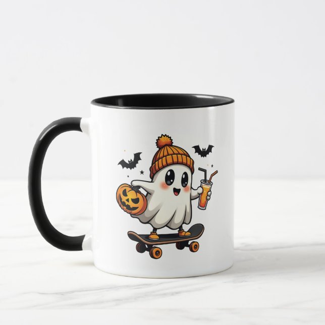 Spooky Halloween Skating Pumpkin Spice Ghost Fall Mugg (Vänster)