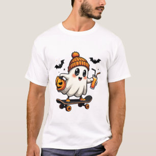 Spooky Halloween Skating Pumpkin Spice Ghost Fall T Shirt