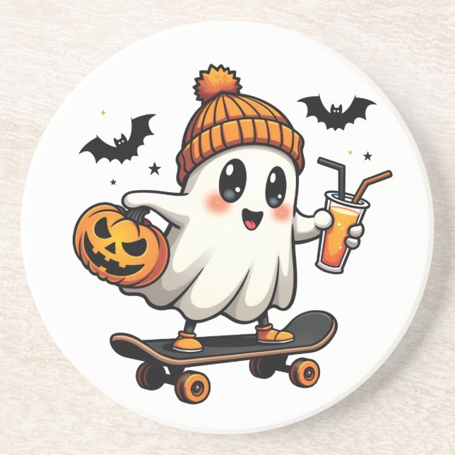 Spooky Halloween Skating Pumpkin Spice Ghost Fall Underlägg (Framsidan)