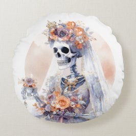 Spooky Halloween Skeleton Round Pillow Rund Kudde