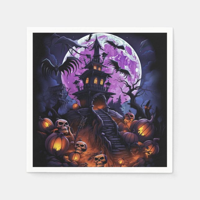 Spooky Halloween Skeleton Skull Haunted House Pappersservett (Framsidan)