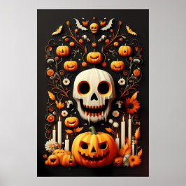 Spooky Halloween Skull Art, Haunting White Skull Poster