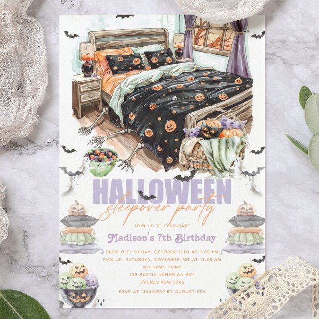 Spooky Halloween Sleepover Birthday Bash Inbjudningar (Skapare uppladdad)