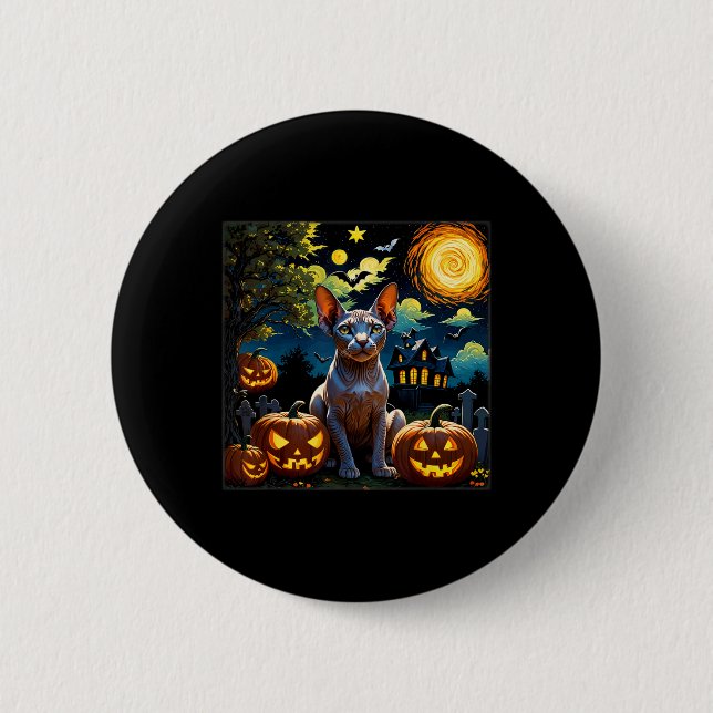 Spooky Halloween Sphynx Starry Natt Knapp (Framsida)