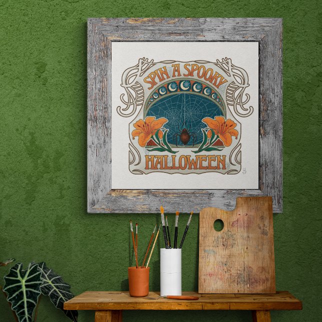 Spooky Halloween Spider Gothic Vintage Inspired Poster (Spooky Halloween Romantic Gothic Vintage Style Poster - Shown in 24" x 24" size)