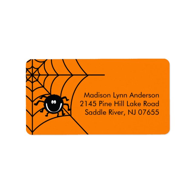 Spooky Halloween Spider-Returetiketter. Adressetikett (Framsidan)