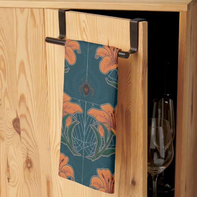 Spooky Halloween Spiders & Lily Victorian Vintage Kökshandduk (Thirds Fold)