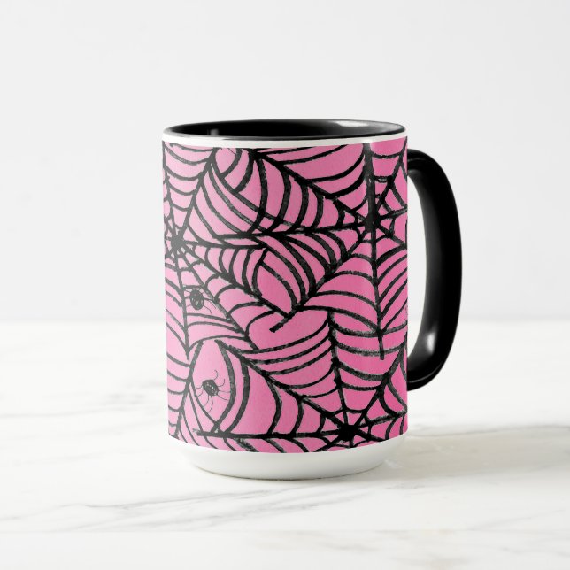 Spooky Halloween-Spindelnät på Rosa Mugg (Framsida höger)