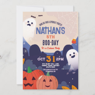 Spooky Halloween Spöken Birthday Kids Blue Inbjudningar