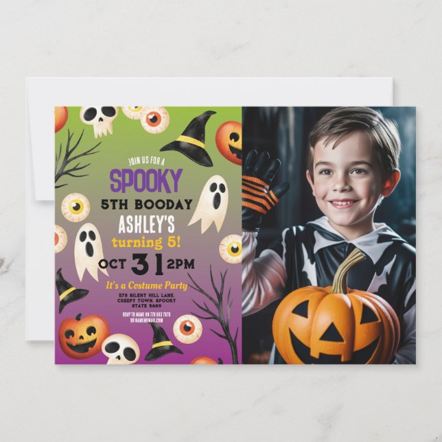 Spooky Halloween Spöken Birthday Kids Photo Inbjudningar (Framsida)