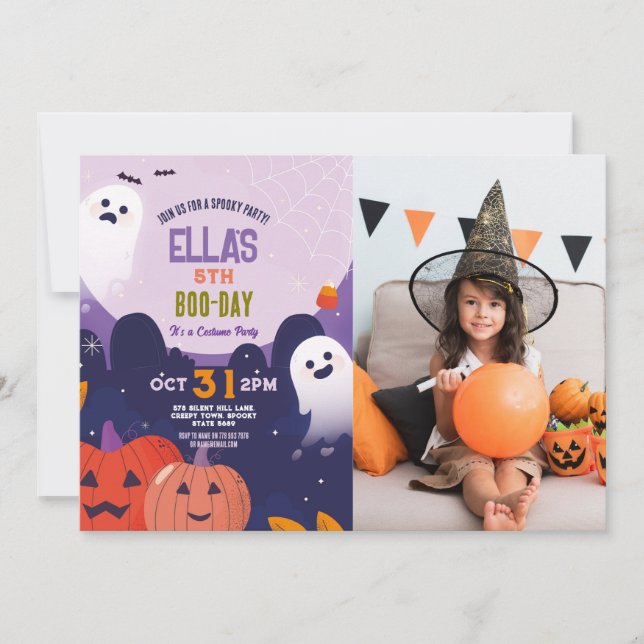 Spooky Halloween Spöken Birthday Kids Photo Inbjudningar (Framsida)