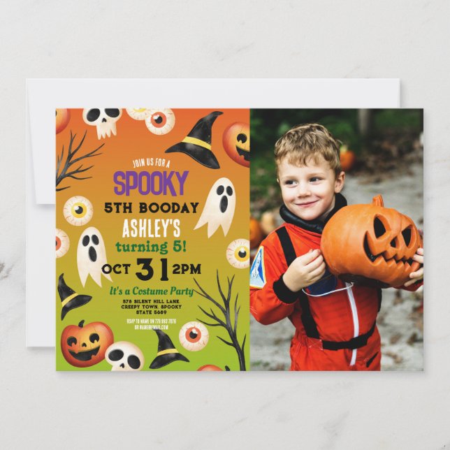 Spooky Halloween Spöken Birthday Kids Photo Inbjudningar (Framsida)